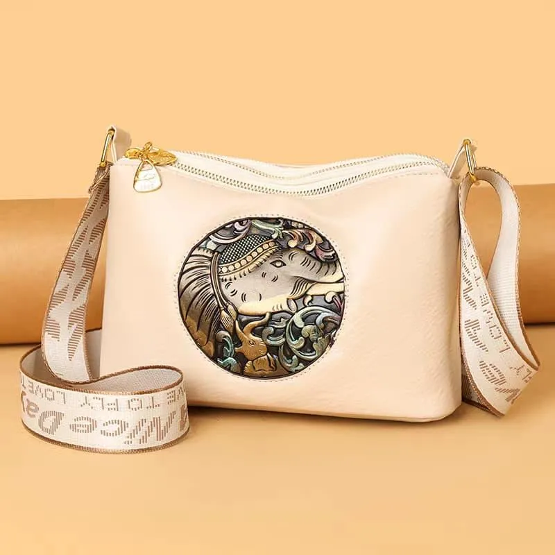 Royal Elephant Sling Bag (Cream)