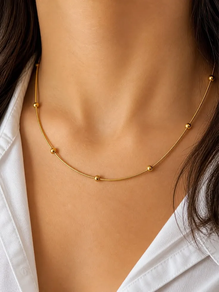 Gold Beaded Chain Necklace