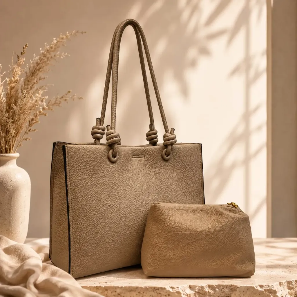 Harper Textured Tote & Pouch Set